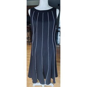STUDIO I Black White Stripe Whimsical Rayon Blend Sleeveless Midi Dress Size 6